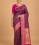 Purple cotton silk banarasi  saree with floral zari jaal work