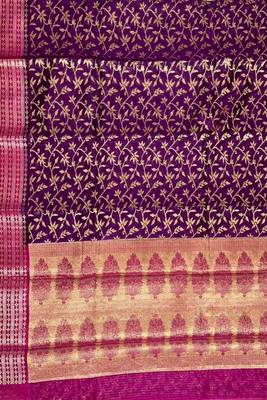 Purple cotton silk banarasi  saree with floral zari jaal work 4