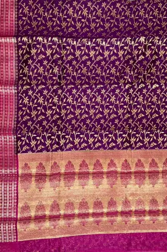 Purple cotton silk banarasi  saree with floral zari jaal work
