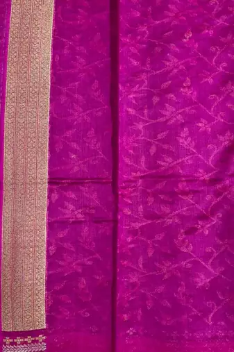 Purple cotton silk banarasi  saree with floral zari jaal work