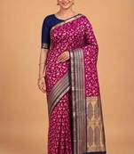 Rani pink cotton silk banarasi  saree with floral zari jaal work