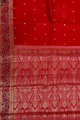Red cotton silk banarasi  saree with  zari booti & tanchoi work 4