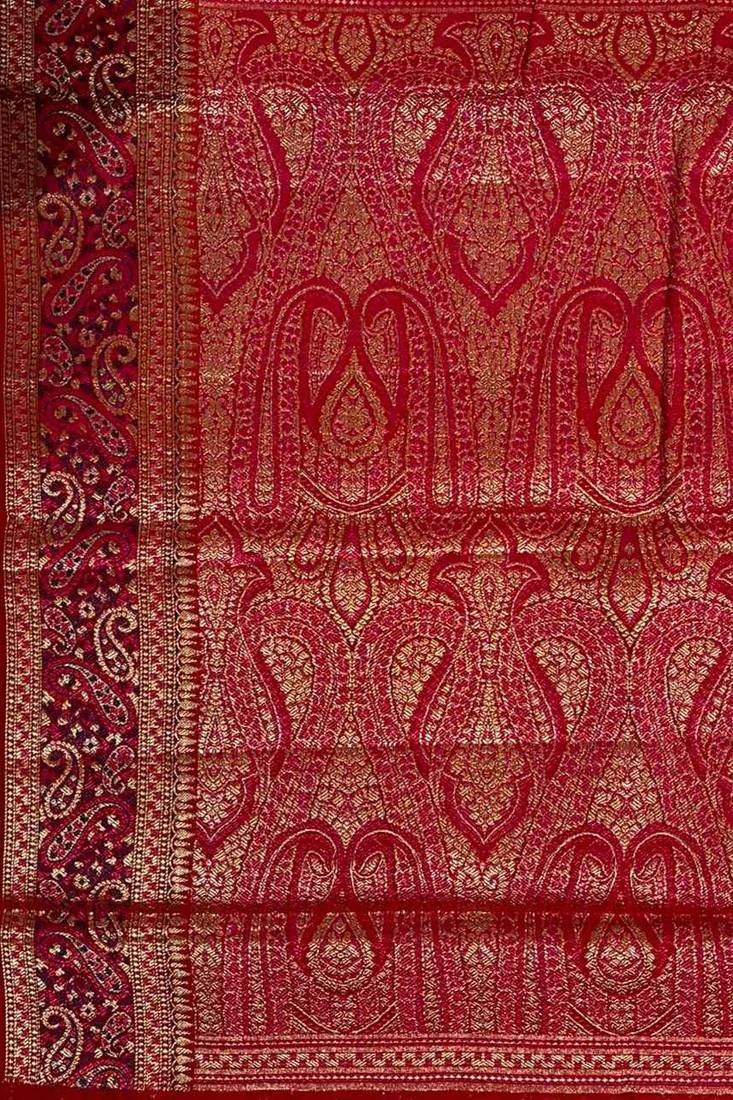 Red cotton silk banarasi  saree with  zari booti & tanchoi work