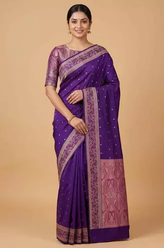 Purple cotton silk banarasi  saree with zari booti & tanchoi work