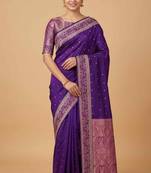 Purple cotton silk banarasi  saree with zari booti & tanchoi work
