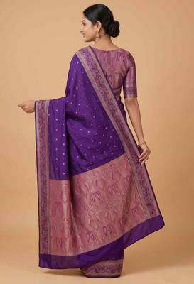 Purple cotton silk banarasi  saree with zari booti & tanchoi work 2