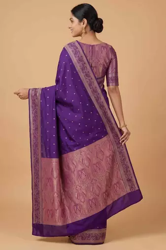 Purple cotton silk banarasi  saree with zari booti & tanchoi work