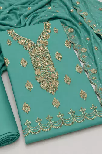 Women’s embroidered unstitched salwar suit dress material with dupatta