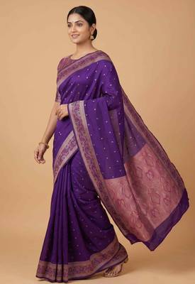 Purple cotton silk banarasi  saree with zari booti & tanchoi work 3
