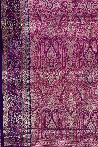 Purple cotton silk banarasi  saree with zari booti & tanchoi work