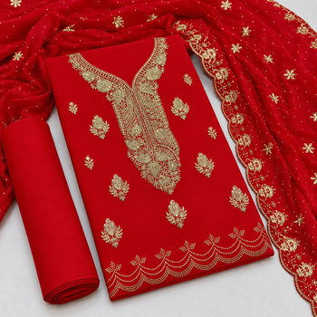 Women’s embroidered unstitched salwar suit dress material with dupatta 2