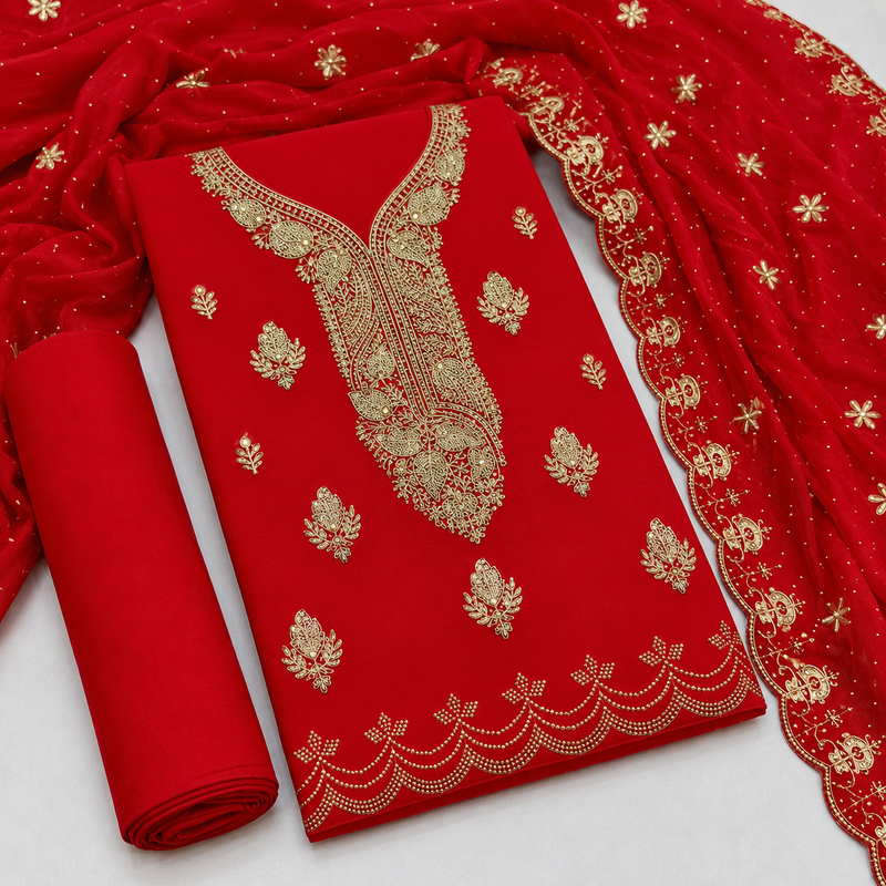 Women’s embroidered unstitched salwar suit dress material with dupatta