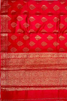 Red cotton silk banarasi  saree with pan boota zari  work 4