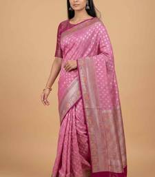 Pink cotton silk banarasi  saree with zari booti & rangkart  work