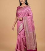 Pink cotton silk banarasi  saree with zari booti & rangkart  work