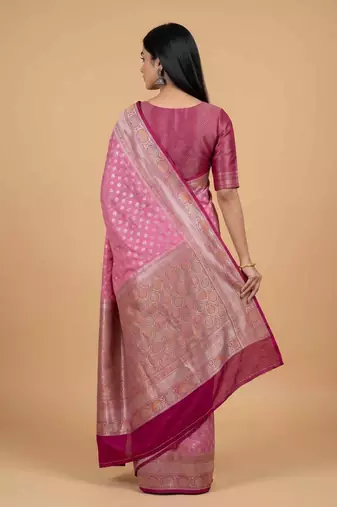 Pink cotton silk banarasi  saree with zari booti & rangkart  work