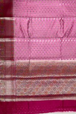Pink cotton silk banarasi  saree with zari booti & rangkart  work 4
