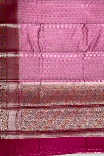 Pink cotton silk banarasi  saree with zari booti & rangkart  work