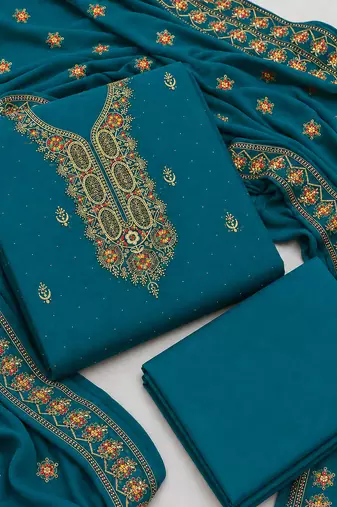 Women’s embroidered unstitched salwar suit dress material with dupatta