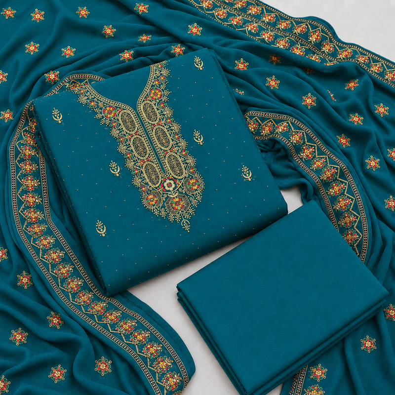 Women’s embroidered unstitched salwar suit dress material with dupatta