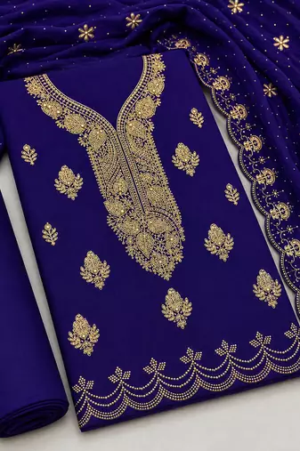 Women’s embroidered unstitched salwar suit dress material with dupatta