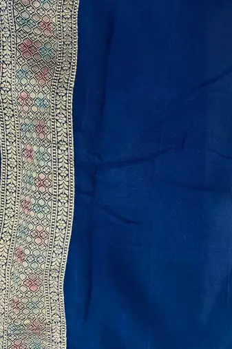 royal blue banarasi silk blend saree with floral zari rangkart work