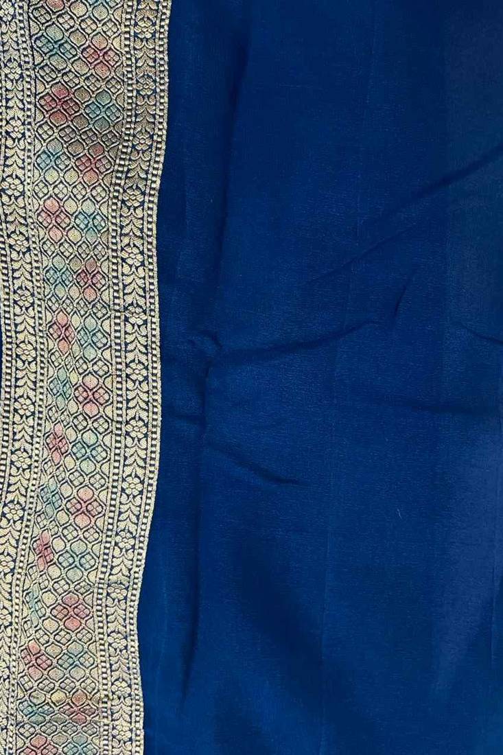 royal blue banarasi silk blend saree with floral zari rangkart work