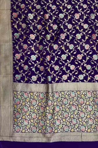 purple banarasi silk blend saree with floral zari rangkart work