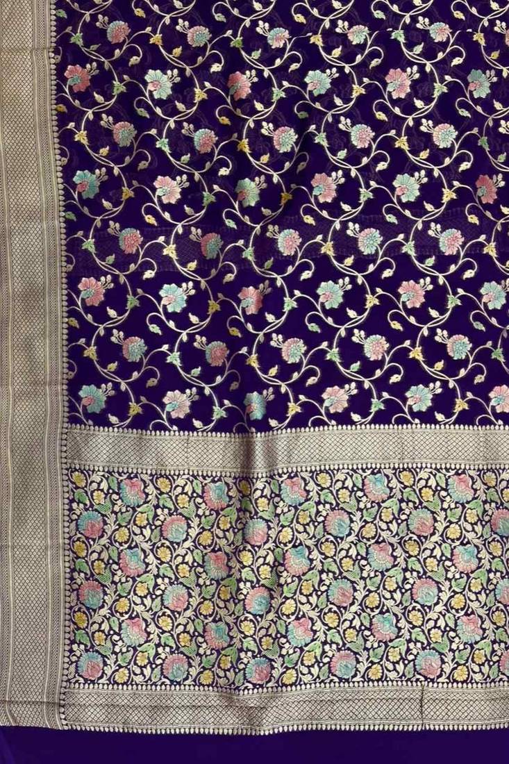 purple banarasi silk blend saree with floral zari rangkart work
