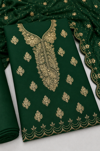Women’s embroidered unstitched salwar suit dress material with dupatta