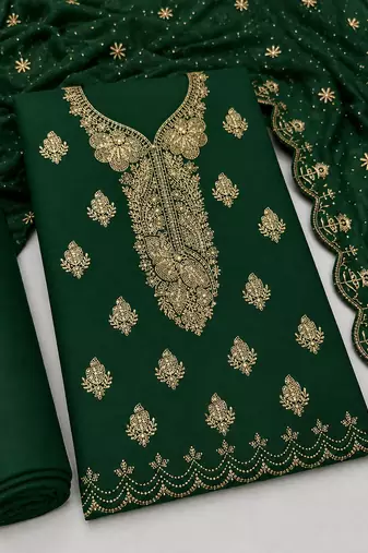 Women’s embroidered unstitched salwar suit dress material with dupatta