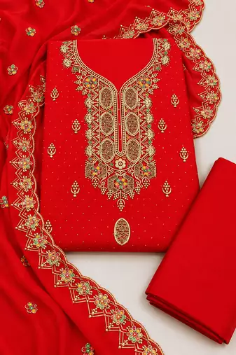 Women’s embroidered unstitched salwar suit dress material with dupatta