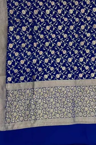 royal blue banarasi silk blend saree with floral zari rangkart work
