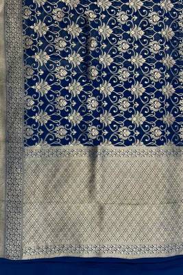  blue banarasi silk blend saree with floral zari & red minakari work 4