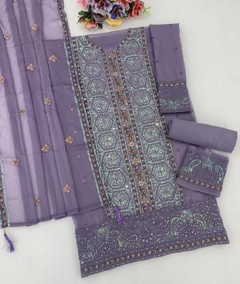 Elegant lavender purple  fancy sequins embroidery dress material set 4