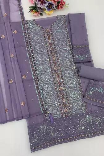 Elegant lavender purple  fancy sequins embroidery dress material set