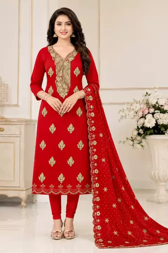 Women’s embroidered unstitched salwar suit dress material with dupatta