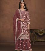 mauve embroidered georgette semi-stitched sharara salwar suit