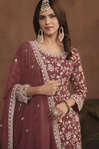 mauve embroidered georgette semi-stitched sharara salwar suit