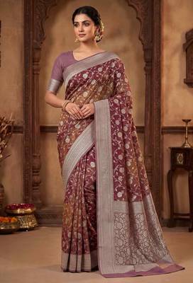 rosegold banarasi silk blend saree with floral zari jaal  work 1