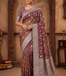 rosegold banarasi silk blend saree with floral zari jaal  work