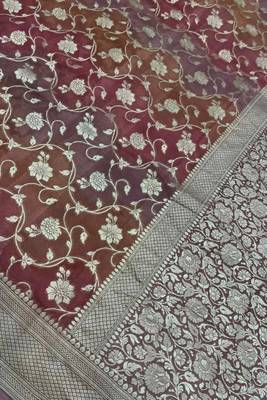rosegold banarasi silk blend saree with floral zari jaal  work 3
