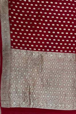 red banarasi silk blend saree with zari booti work 4