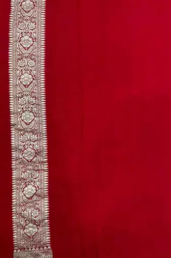 red banarasi silk blend saree with zari booti work