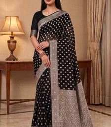 black banarasi silk blend saree with zari booti work