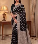black banarasi silk blend saree with zari booti work