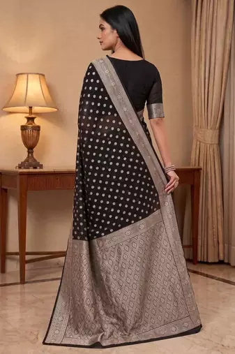 black banarasi silk blend saree with zari booti work