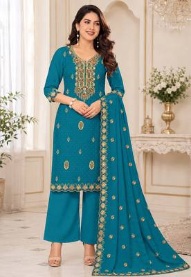 Women’s embroidered unstitched salwar suit dress material with dupatta 1