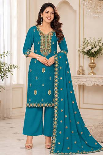 Women’s embroidered unstitched salwar suit dress material with dupatta