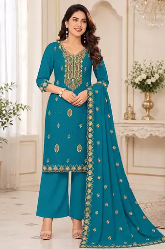 Women’s embroidered unstitched salwar suit dress material with dupatta